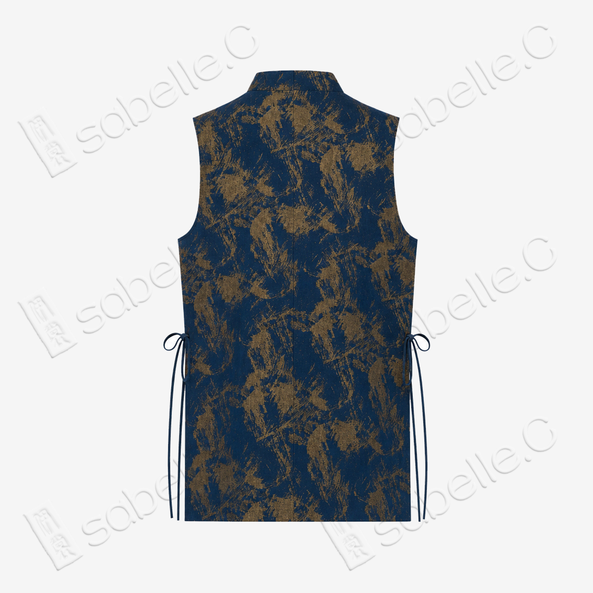 Gambiered Canton Silk Sleeveless Top - 「滄藍金繪」香雲紗無袖上衣
