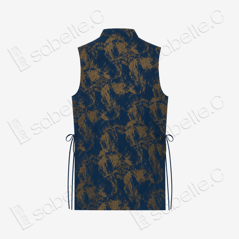Gambiered Canton Silk Sleeveless Top - 「滄藍金繪」香雲紗無袖上衣