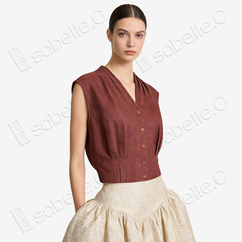 Gambiered Canton Silk Blouse - 紅雲紗上衣
