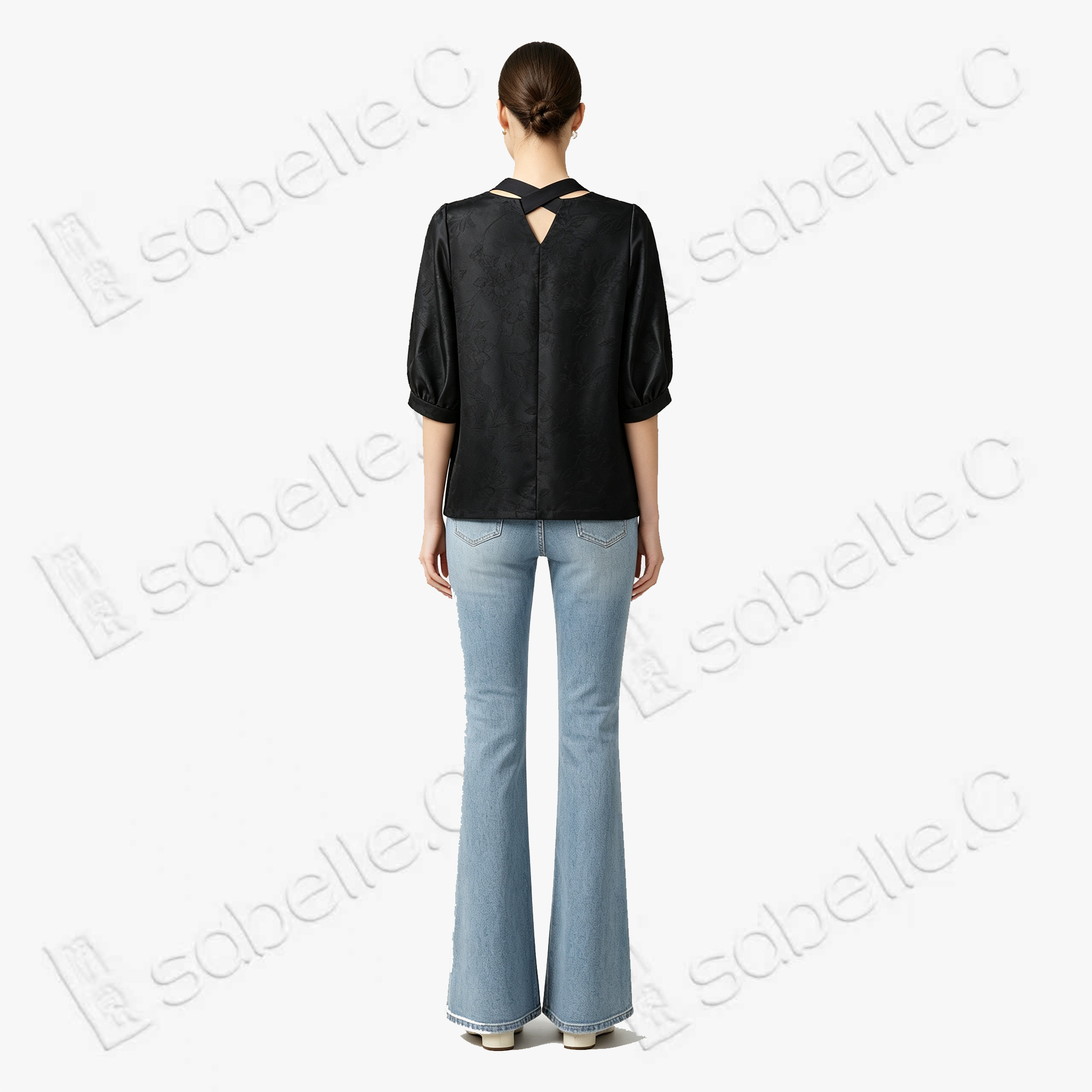 Gambiered Canton Silk Blouse - 「玄緞凝綰」香雲紗綁帶上衣