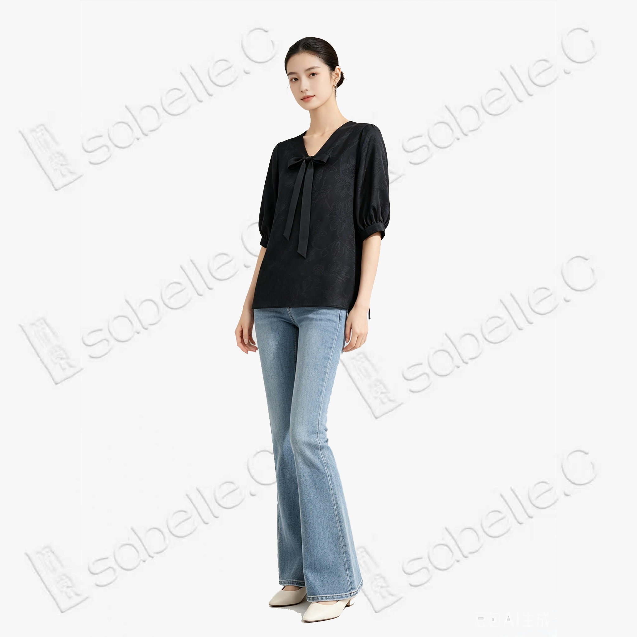 Gambiered Canton Silk Blouse - 「玄緞凝綰」香雲紗綁帶上衣