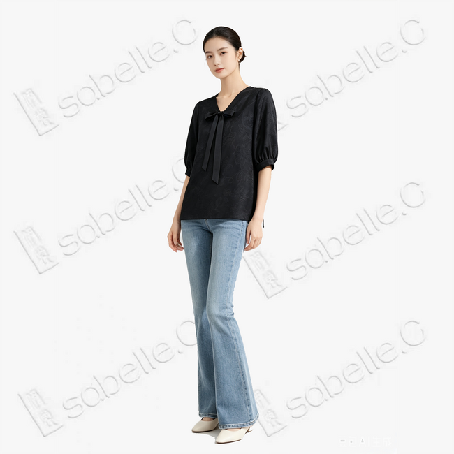 Gambiered Canton Silk Blouse - 「玄緞凝綰」香雲紗綁帶上衣