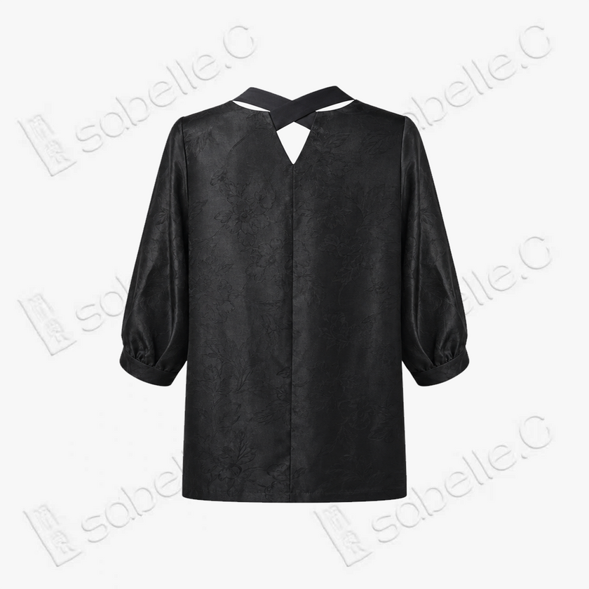 Gambiered Canton Silk Blouse - 「玄緞凝綰」香雲紗綁帶上衣