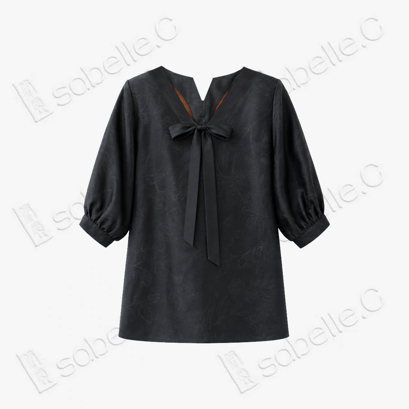 Gambiered Canton Silk Blouse - 「玄緞凝綰」香雲紗綁帶上衣