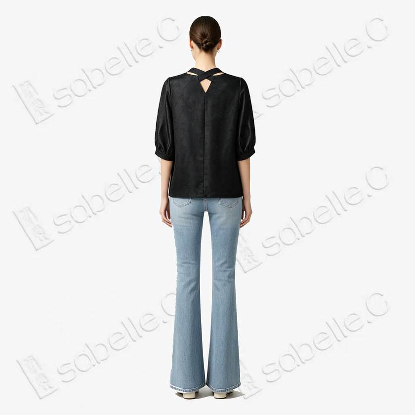 Gambiered Canton Silk Blouse - 「玄緞凝綰」香雲紗綁帶上衣