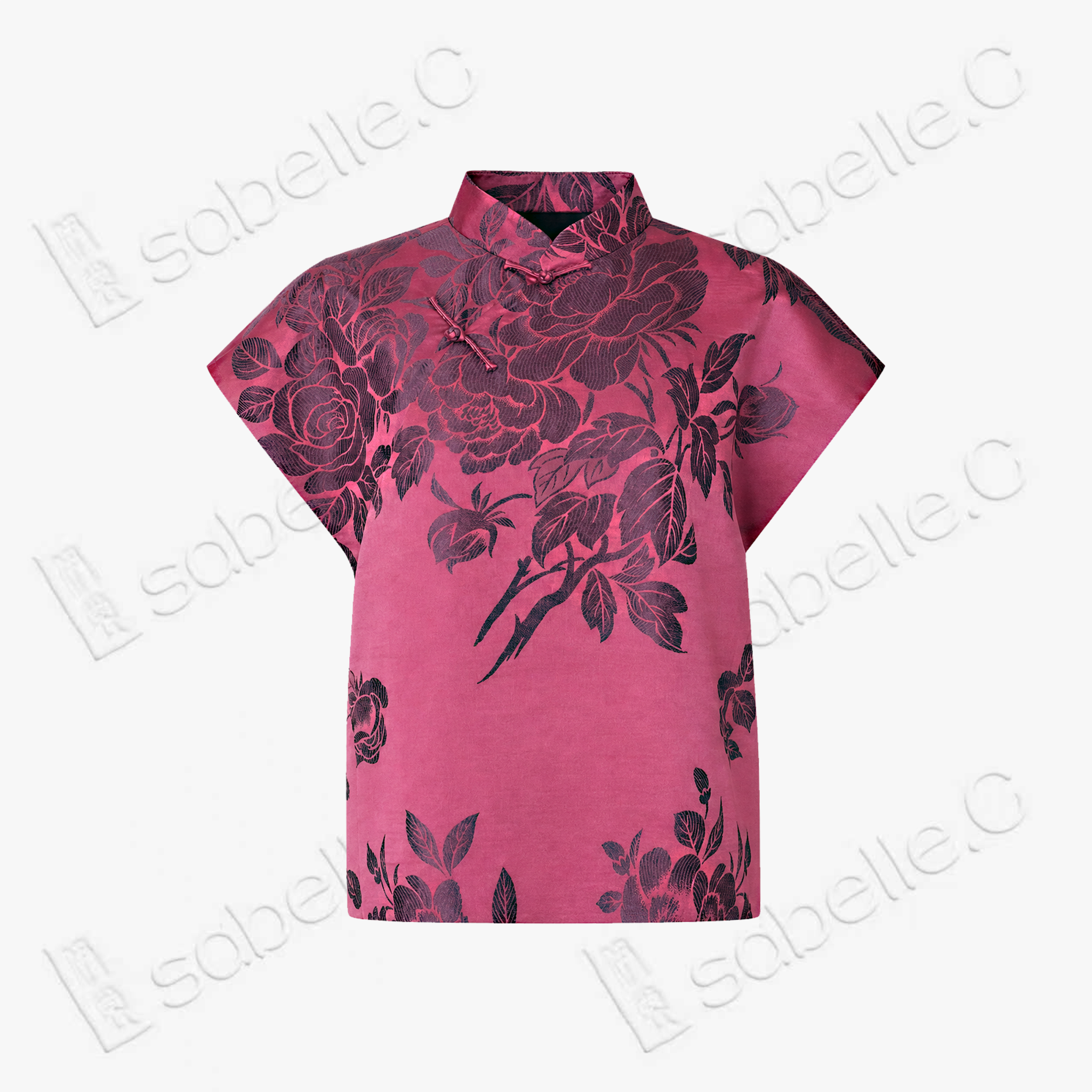 Vintage Silk‑Satin Stand‑Collar Blouse - 真絲老緞立領上衣
