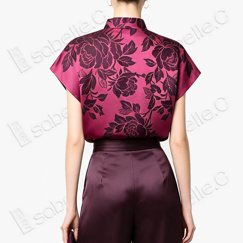 Vintage Silk‑Satin Stand‑Collar Blouse - 真絲老緞立領上衣