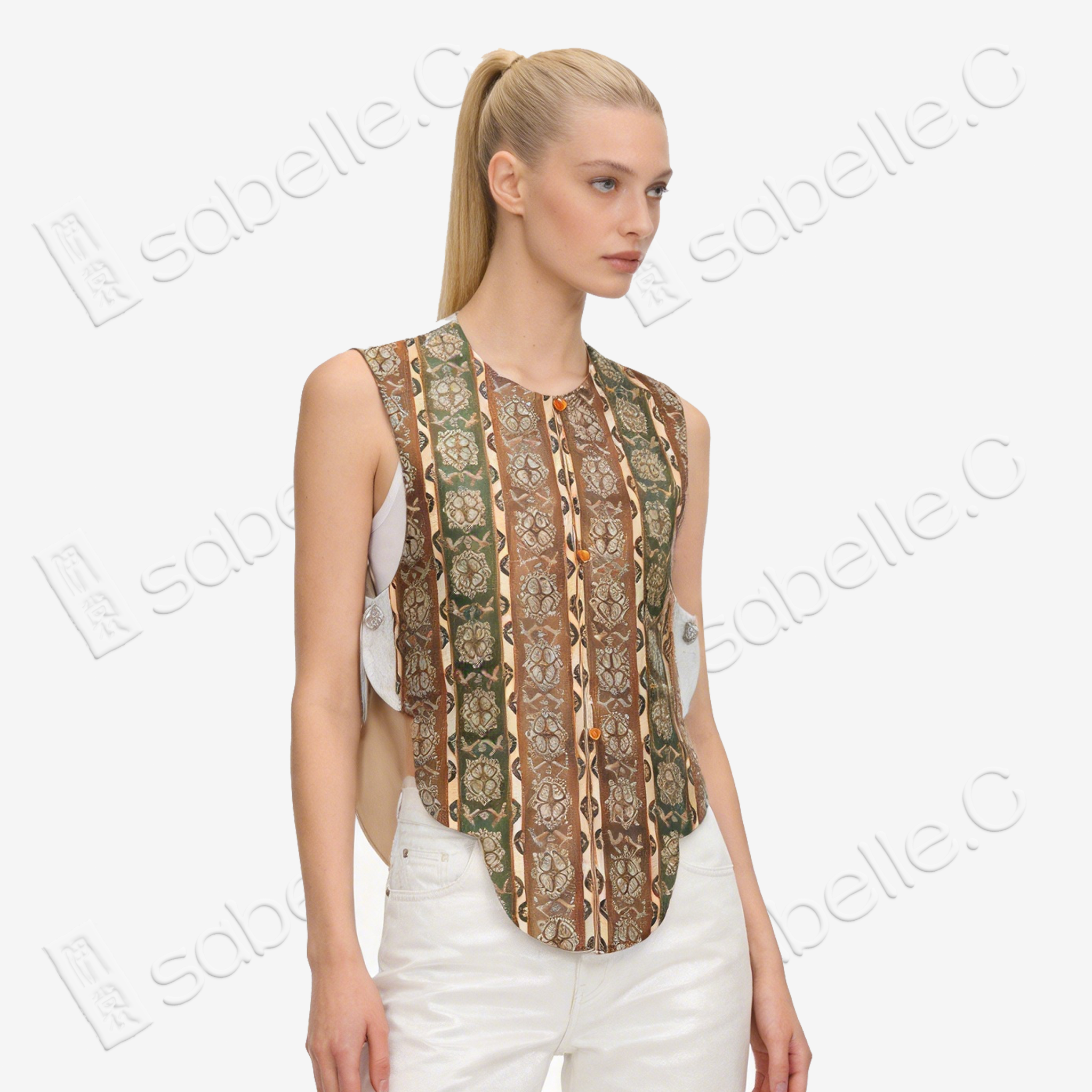Umber Emerald Baoxiang Kesi Silk Waistcoat - 褐黛寶相緙絲馬甲