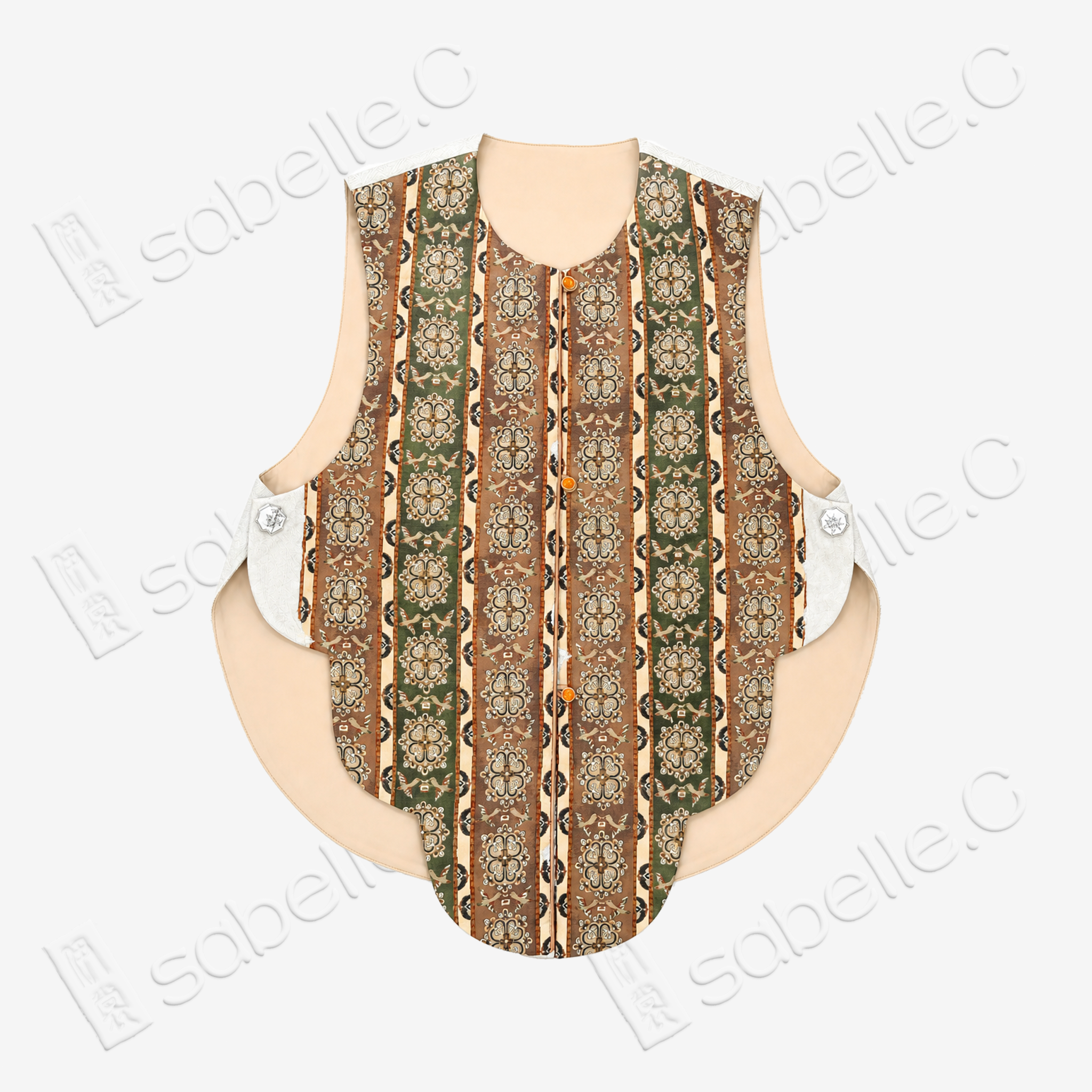 Umber Emerald Baoxiang Kesi Silk Waistcoat - 褐黛寶相緙絲馬甲