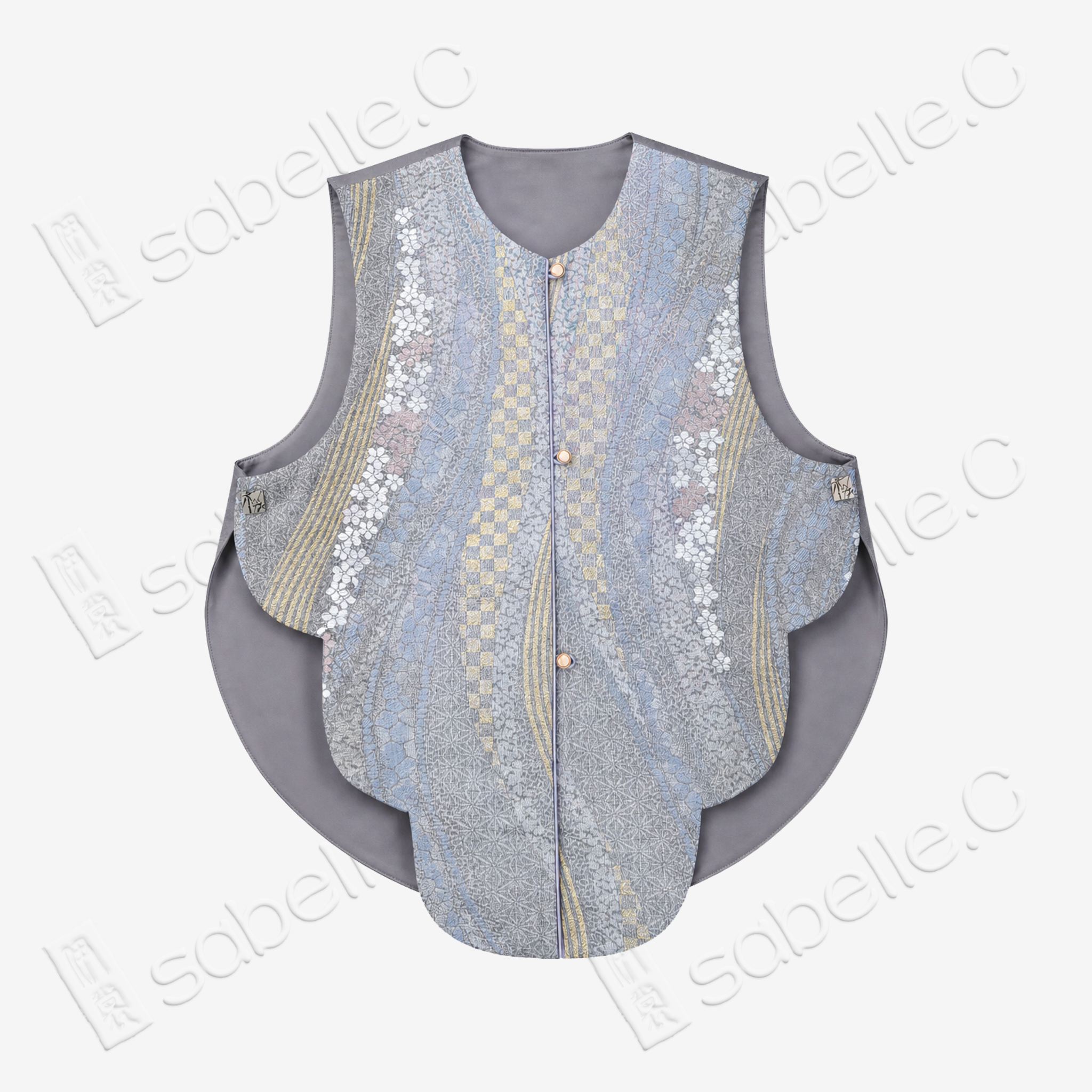 Silver Ripple Flowing Cherry Tang Brocade Waistcoat - 「銀瀾流櫻」唐錦馬甲