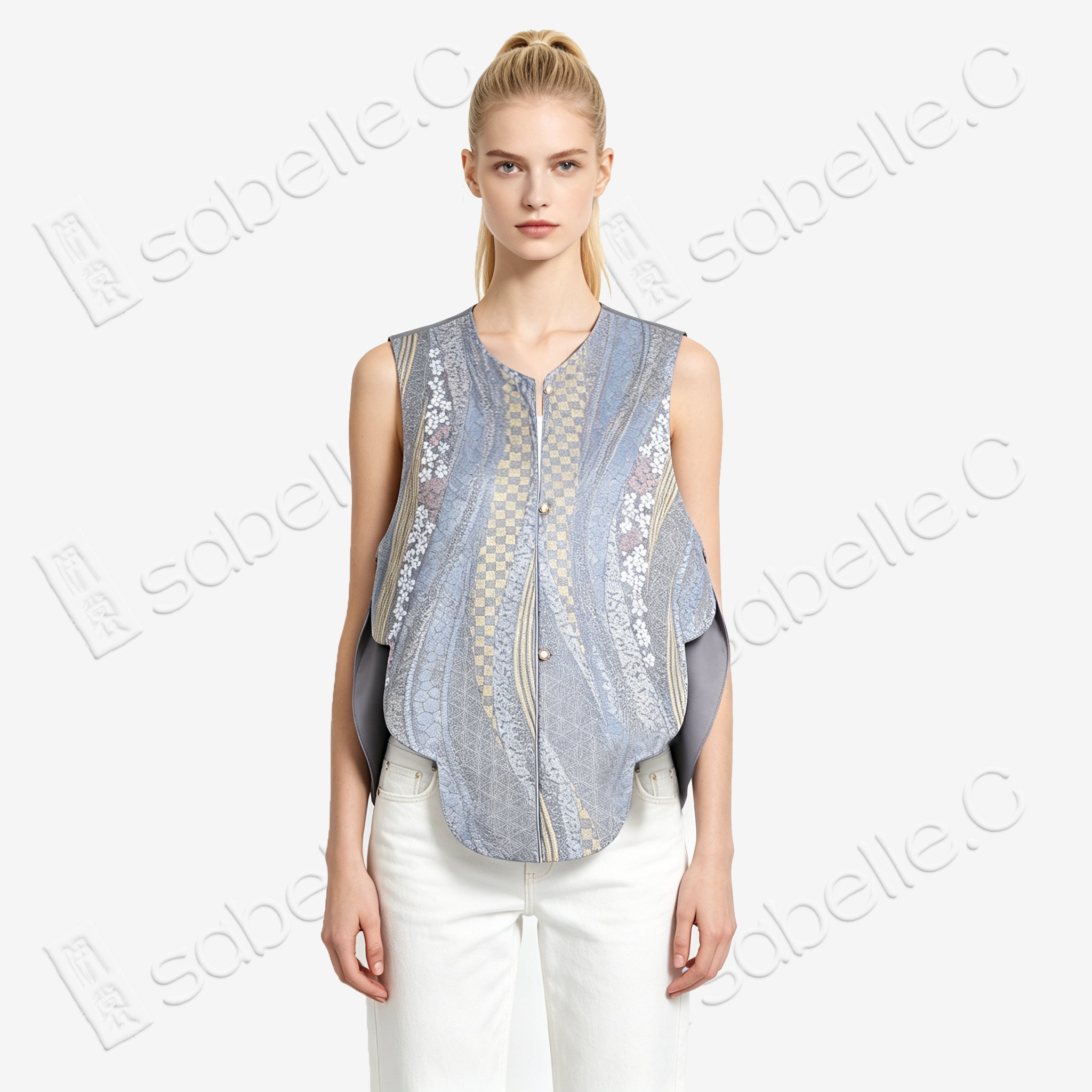 Silver Ripple Flowing Cherry Tang Brocade Waistcoat - 「銀瀾流櫻」唐錦馬甲