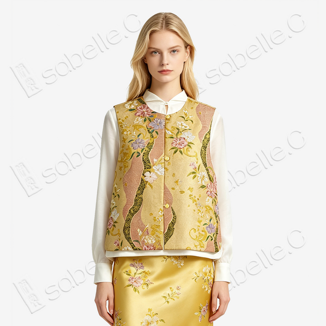 Gilded Flowing Floral Tang Brocade Waistcoat - 「鎏金流花」唐錦馬甲