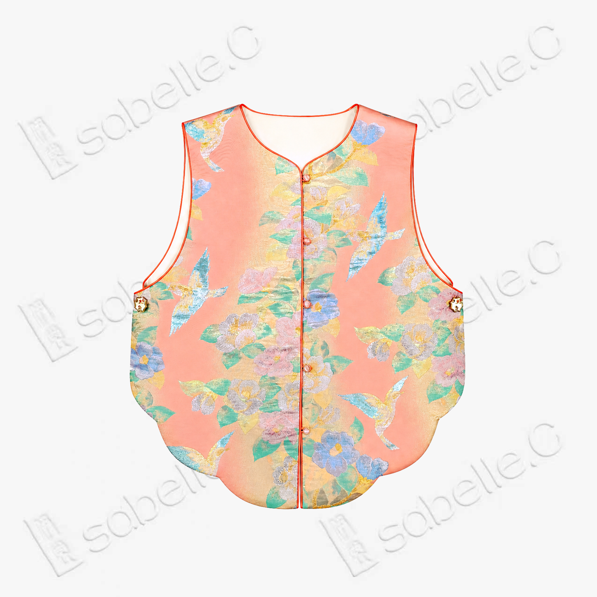 Tang Brocade Vest - 「桃霞錦雀」唐錦馬甲