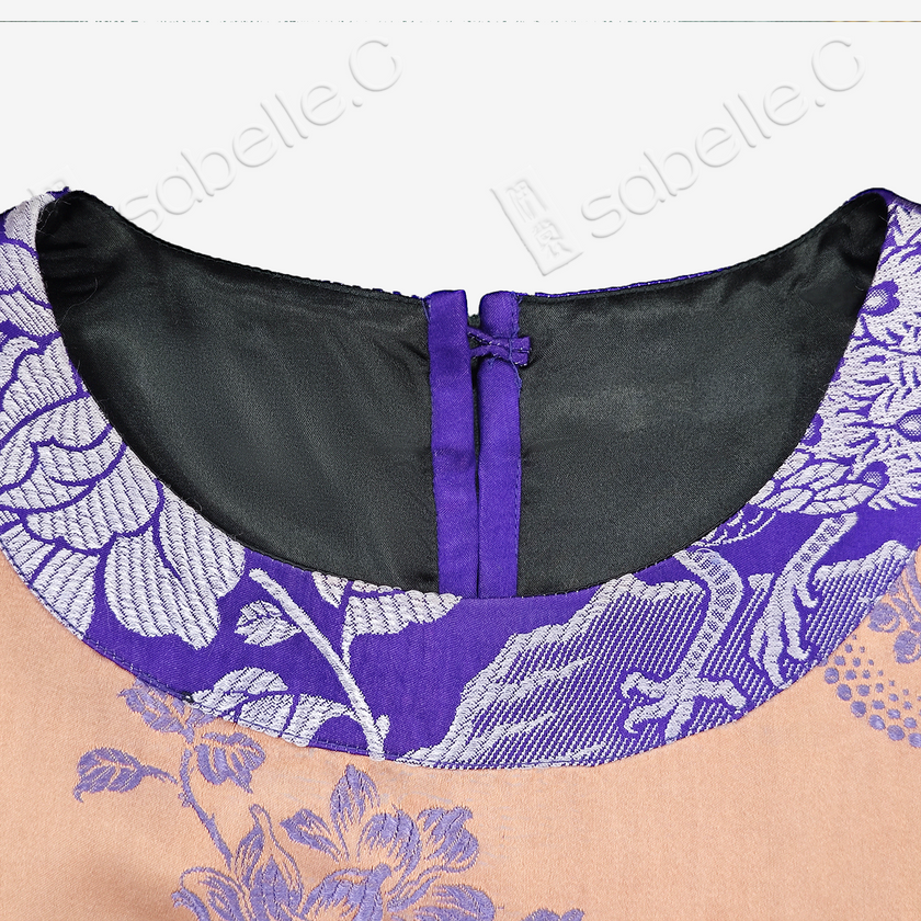Apricot Base Violet Plumage Vintage Silk Satin Waistcoat - 「杏底紫翎」真絲老緞馬甲