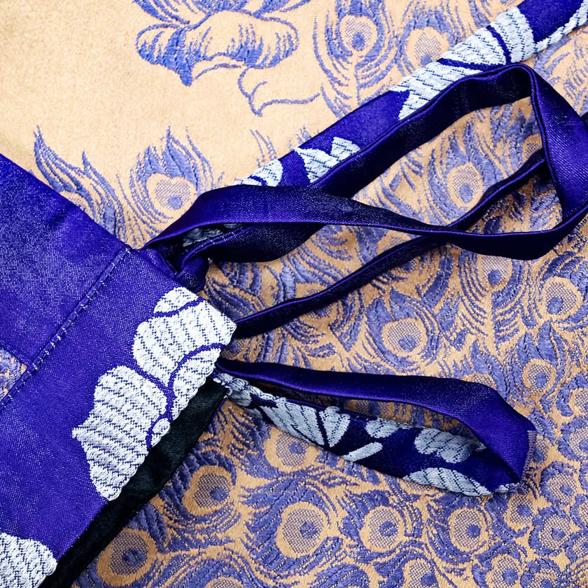 Apricot Base Violet Plumage Vintage Silk Satin Waistcoat - 「杏底紫翎」真絲老緞馬甲