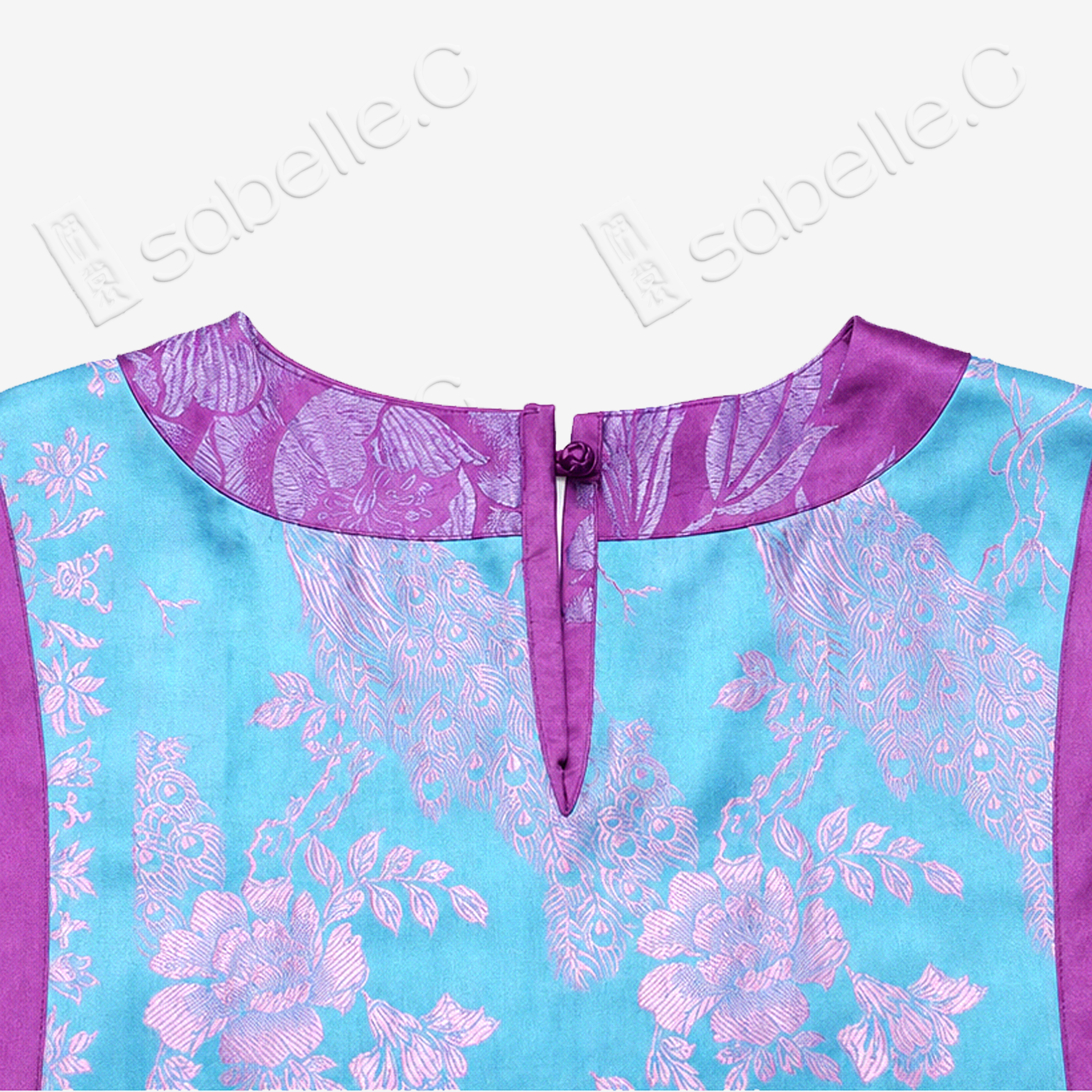 Cyan Blue Violet Plumage Vintage Silk Satin Waistcoat - 「青藍紫翎」真絲老緞馬甲