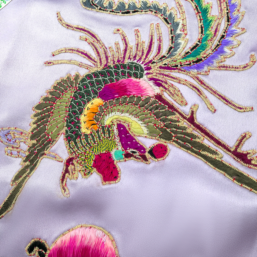 Lilac Purple Phoenix Vintage Embroidered Vintage Silk Satin Waistcoat - 「煙紫丹鳳」老繡真絲老緞馬甲