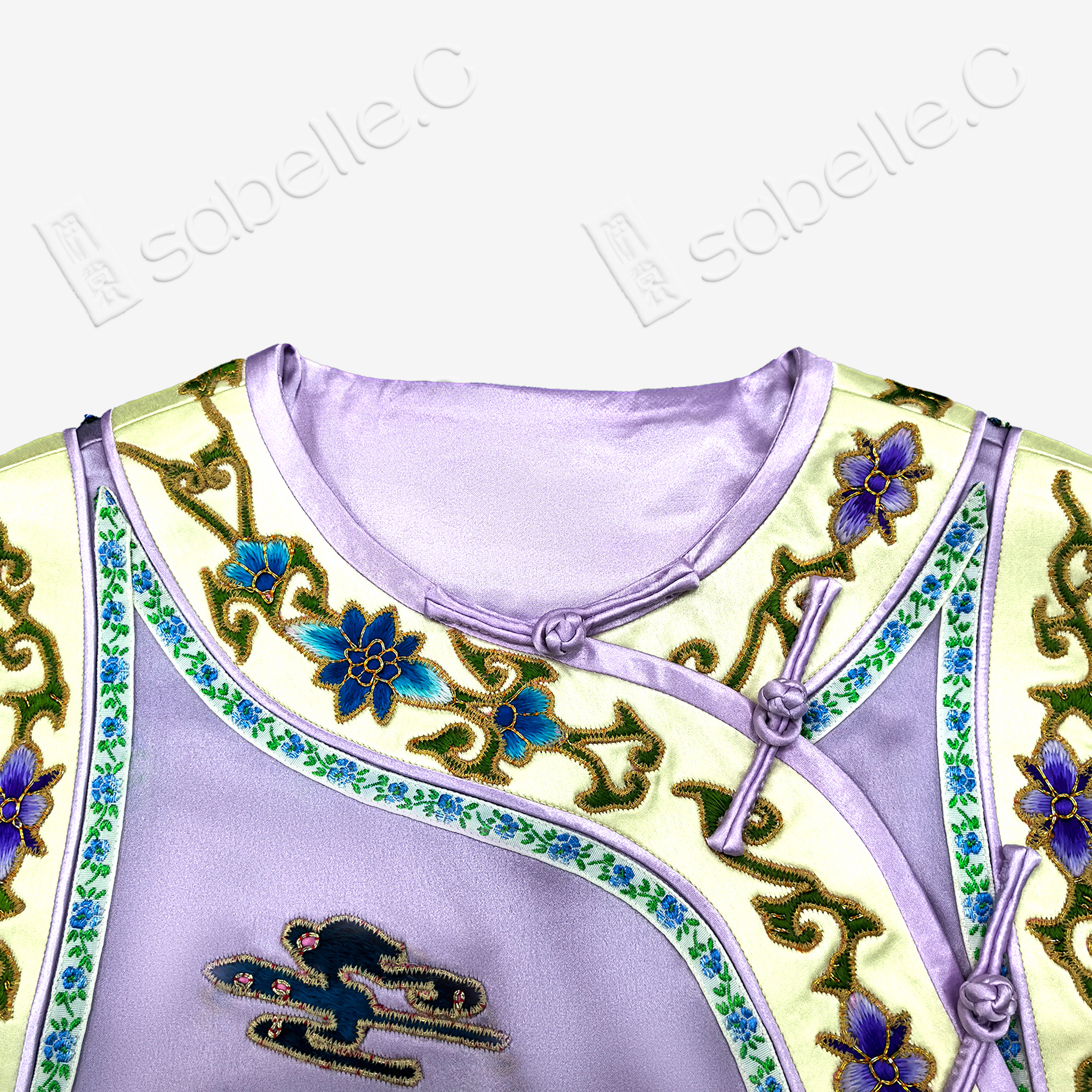 Lilac Purple Phoenix Vintage Embroidered Vintage Silk Satin Waistcoat - 「煙紫丹鳳」老繡真絲老緞馬甲