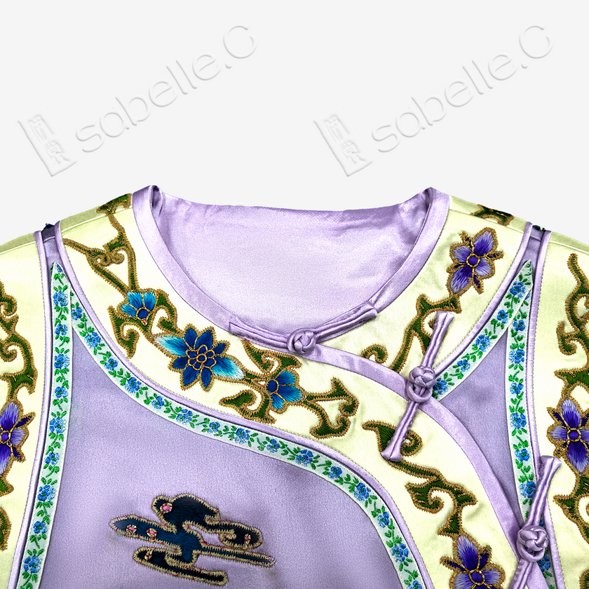 Lilac Purple Phoenix Vintage Embroidered Vintage Silk Satin Waistcoat - 「煙紫丹鳳」老繡真絲老緞馬甲