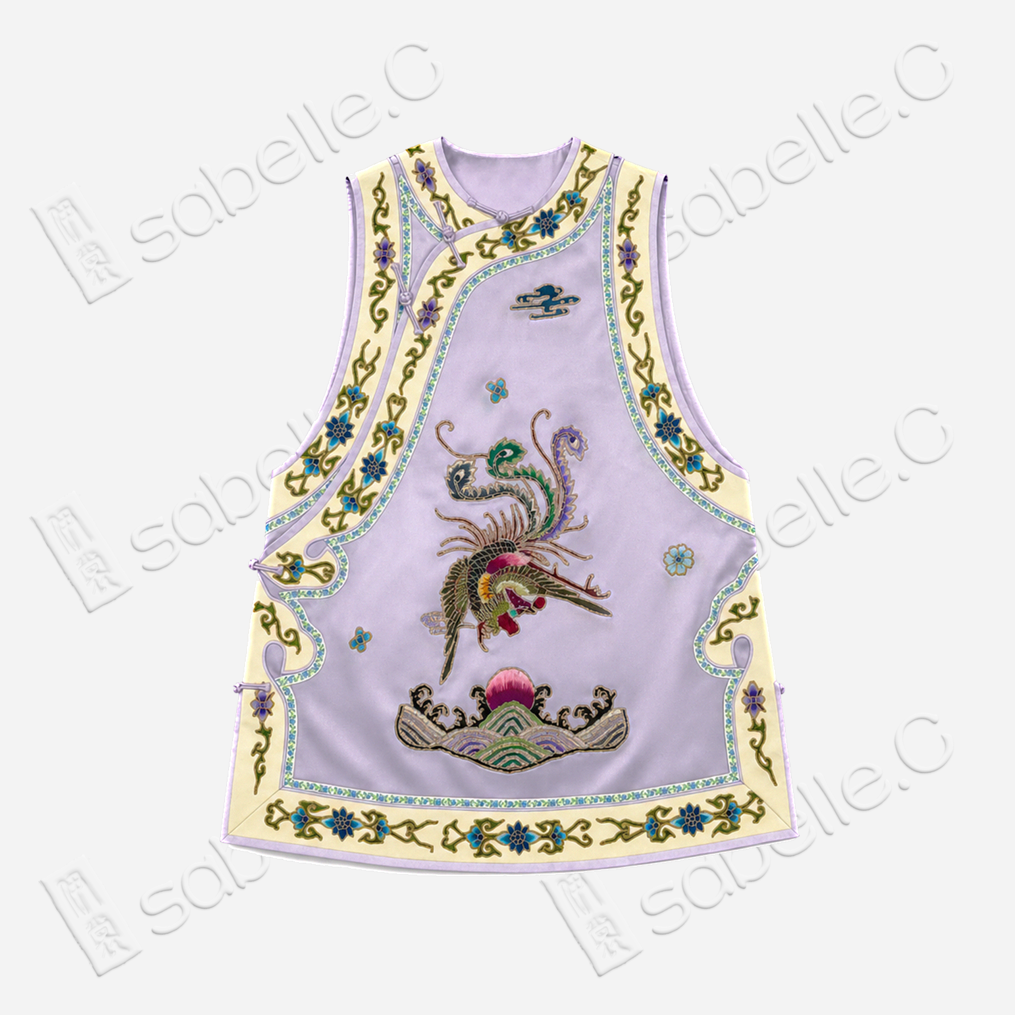 Lilac Purple Phoenix Vintage Embroidered Vintage Silk Satin Waistcoat - 「煙紫丹鳳」老繡真絲老緞馬甲