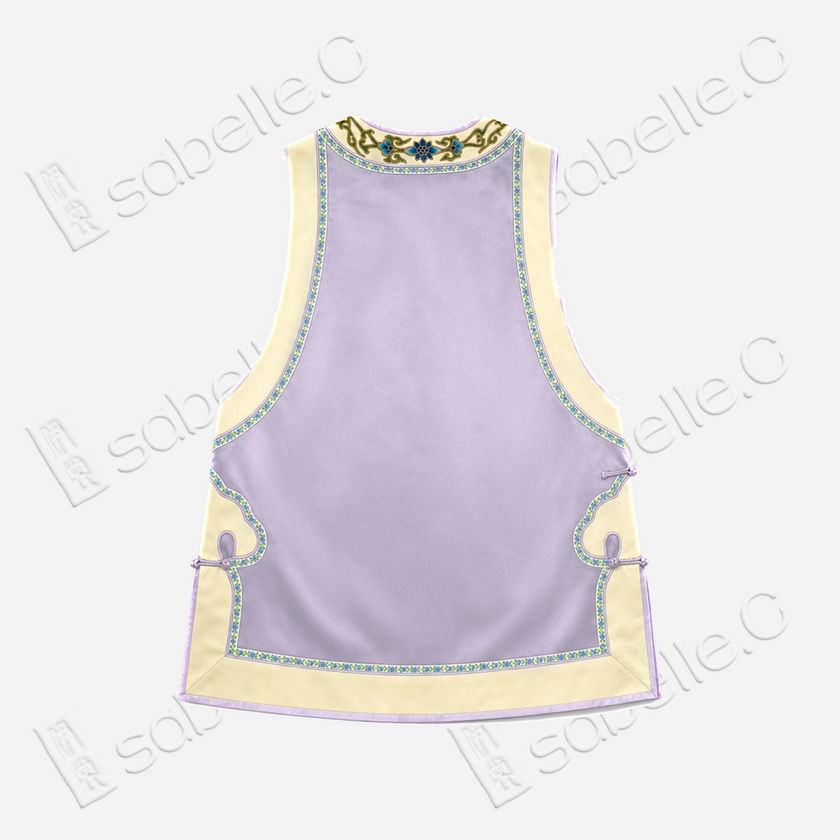 Lilac Purple Phoenix Vintage Embroidered Vintage Silk Satin Waistcoat - 「煙紫丹鳳」老繡真絲老緞馬甲