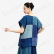 Plant-dyed Patchwork Short Sleeve Top - 蠟染藍盤扣上衣