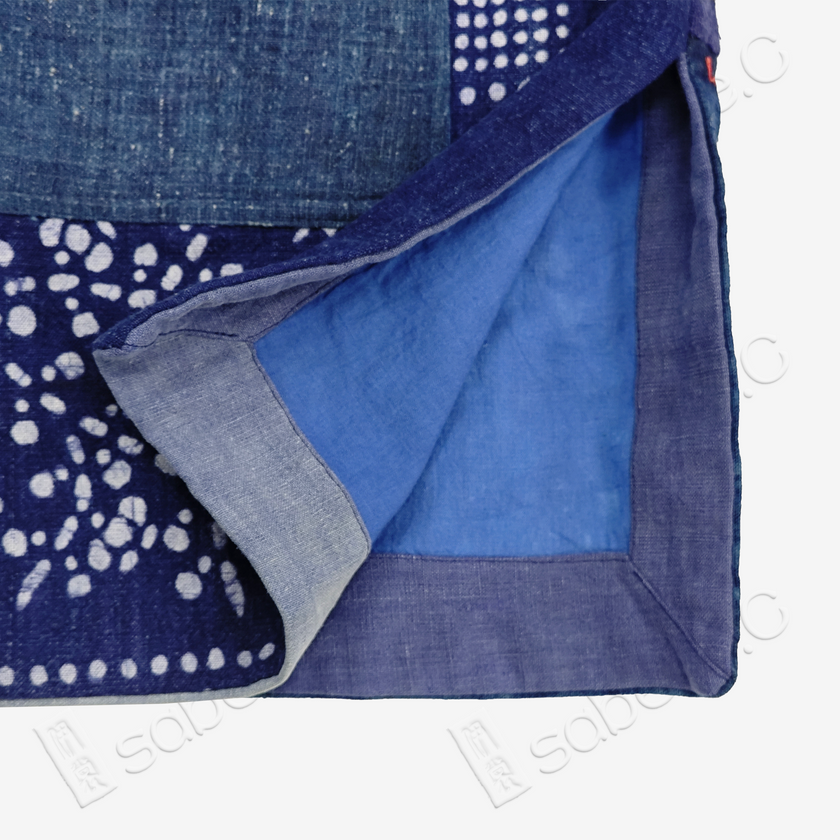 Plant-dyed Patchwork Short Sleeve Top - 蠟染藍盤扣上衣
