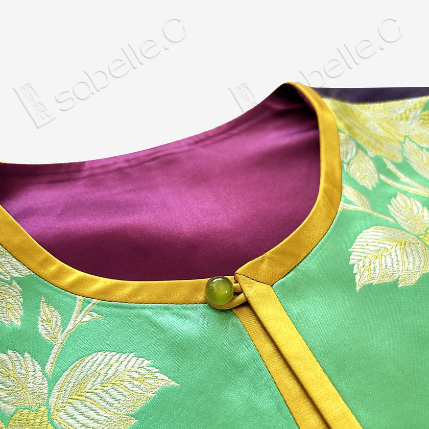 Emerald Vintage Silk Satin Rose Vest - 古董真絲老緞花卉馬甲