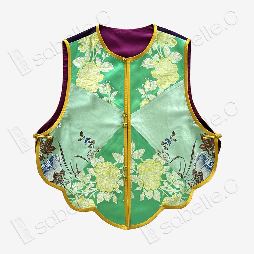 Emerald Vintage Silk Satin Rose Vest - 古董真絲老緞花卉馬甲