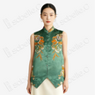 Emerald Peony & Butterfly Vintage Silk Satin Vest - 「翠蝶牡丹」古董真絲老緞馬甲