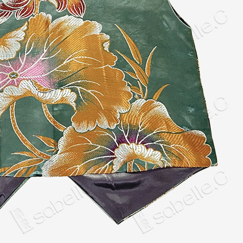 Emerald Peony & Butterfly Vintage Silk Satin Vest - 「翠蝶牡丹」古董真絲老緞馬甲