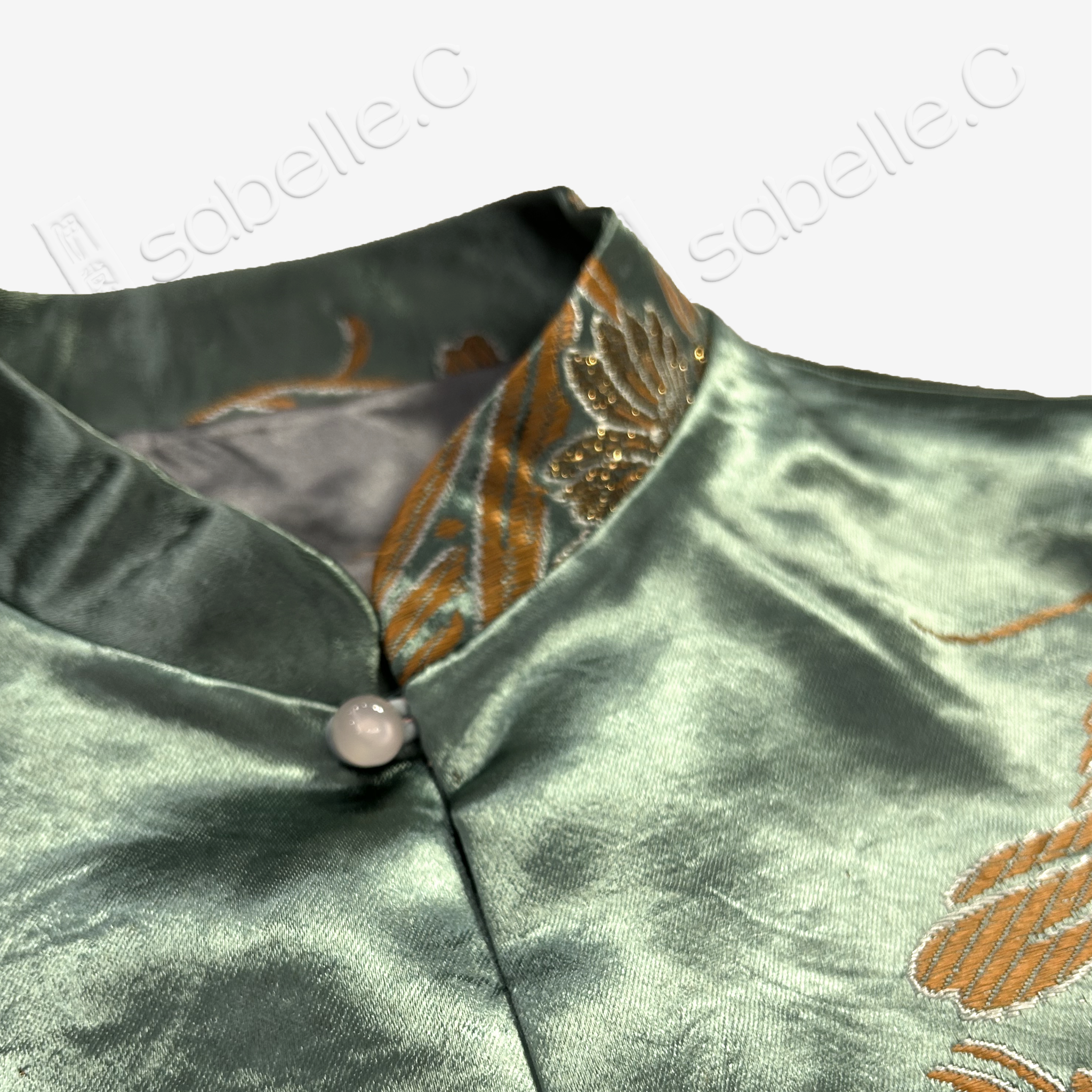 Emerald Peony & Butterfly Vintage Silk Satin Vest - 「翠蝶牡丹」古董真絲老緞馬甲