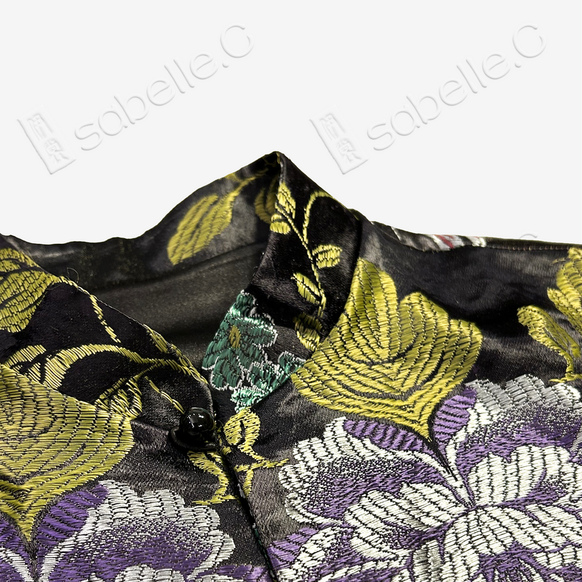 Ink Phoenix Peony Antique Silk Satin Vest - 古董真絲老緞馬甲