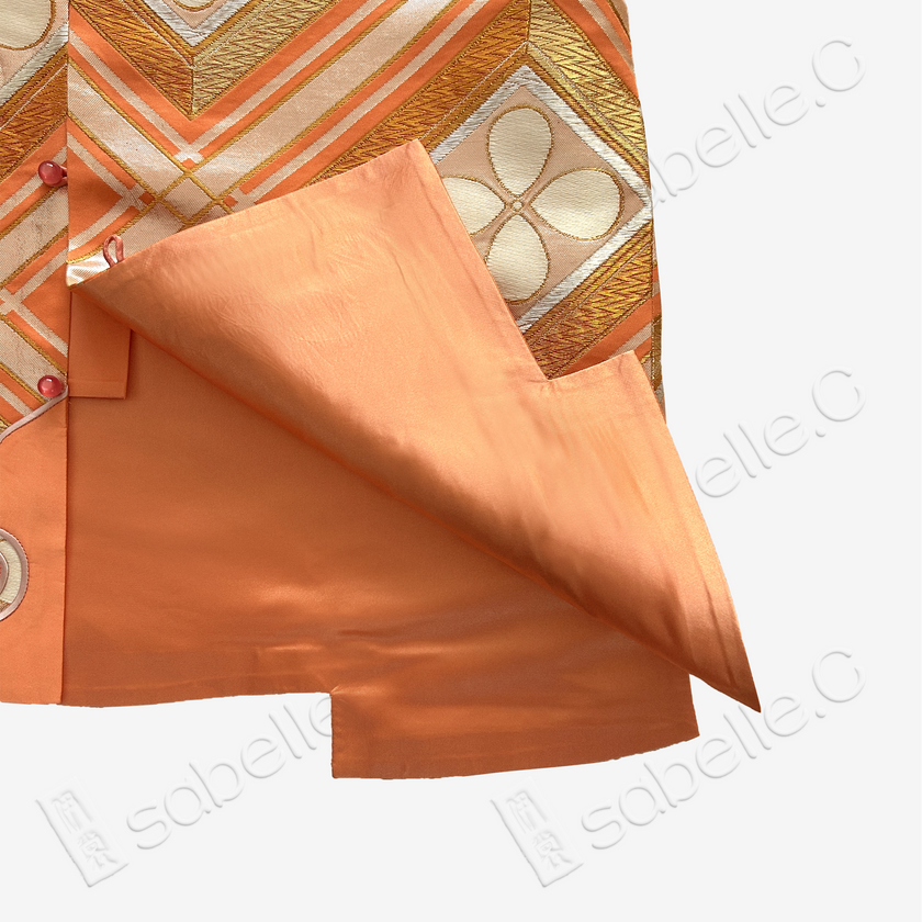 Gilded Orange Diamond Clover Kesi Long Vest - 緙絲長馬甲
