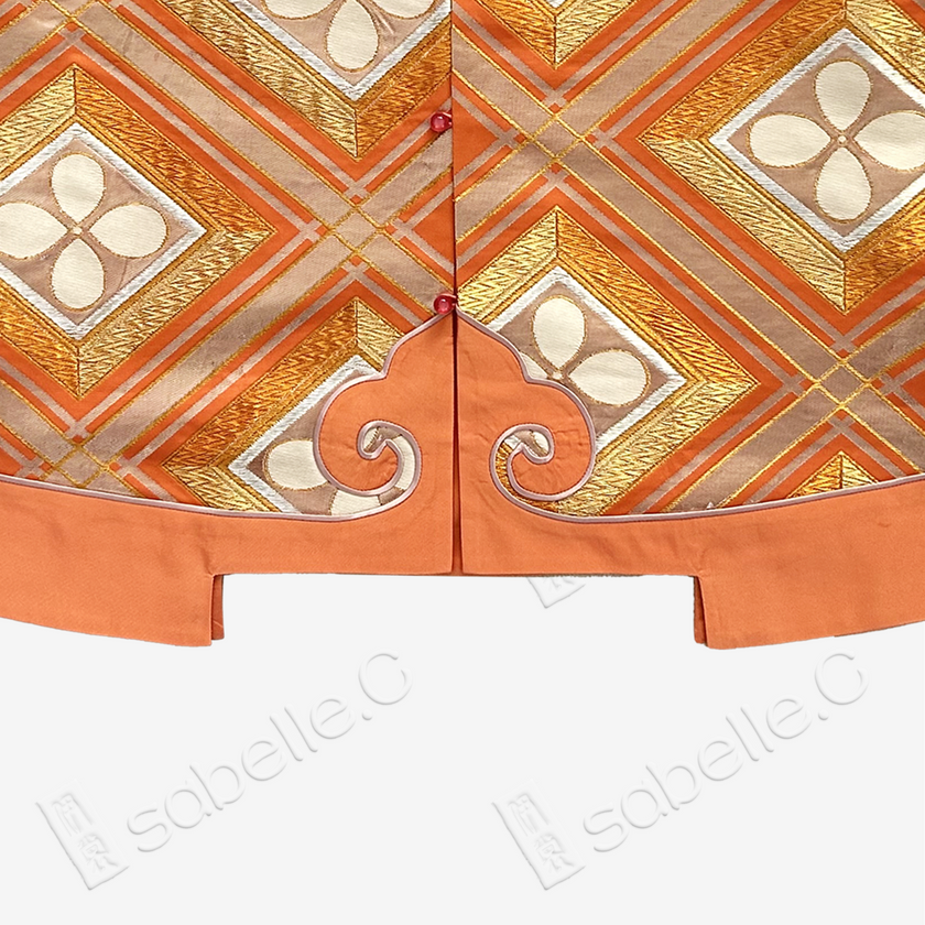 Gilded Orange Diamond Clover Kesi Long Vest - 緙絲長馬甲