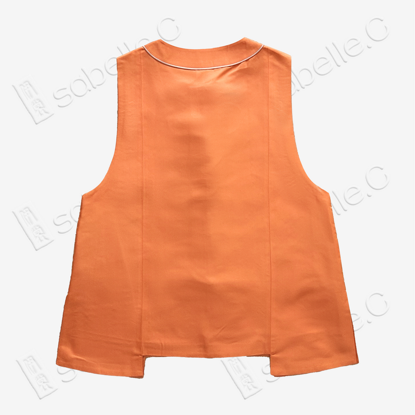 Gilded Orange Diamond Clover Kesi Long Vest - 緙絲長馬甲