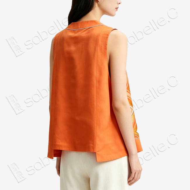 Gilded Orange Diamond Clover Kesi Long Vest - 緙絲長馬甲