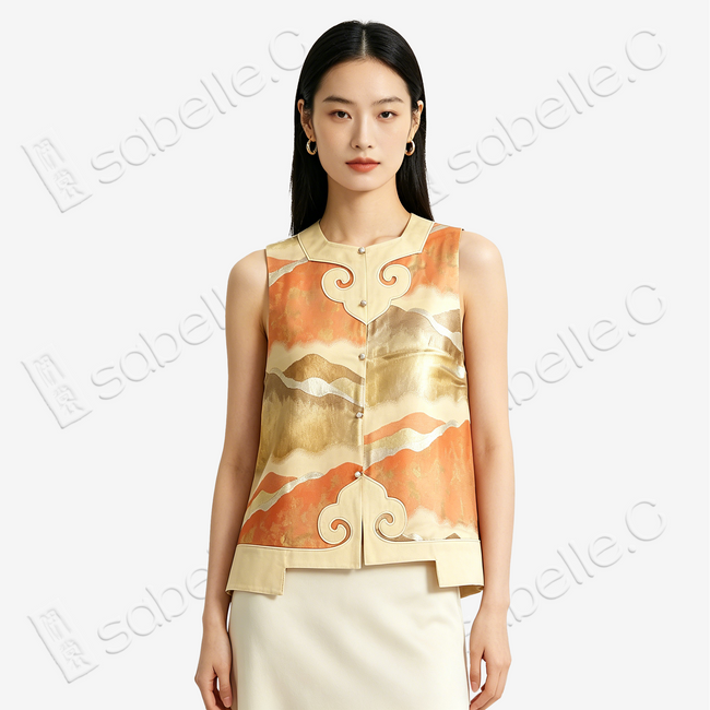 Gilded Mountain Kesi Long Vest - 緙絲中長款馬甲