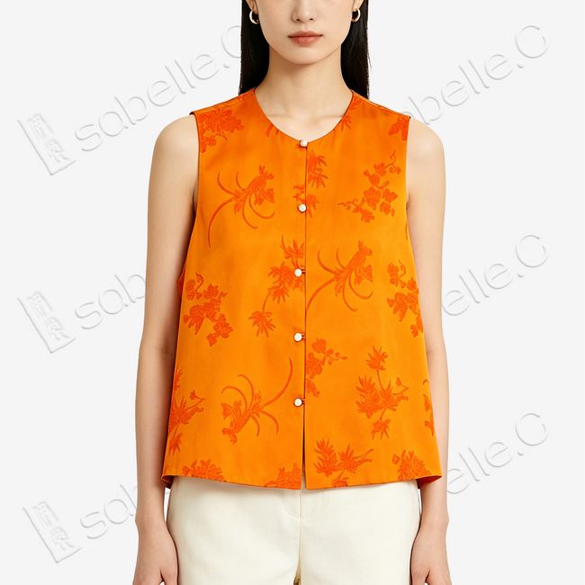 Amber Orchid & Bamboo Zhang Velvet Vintage Silk Vest - 漳絨古董真絲老緞馬甲