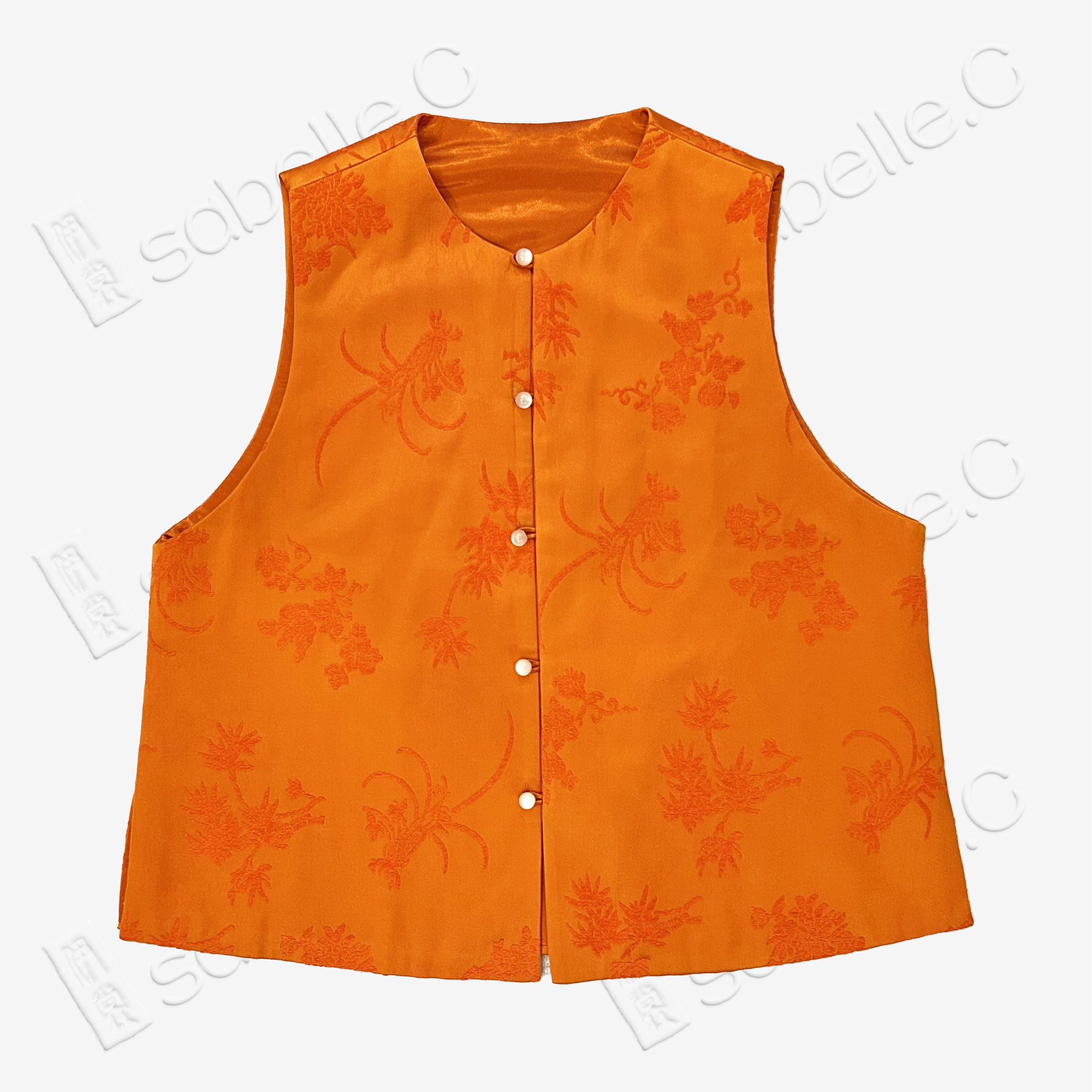 Amber Orchid & Bamboo Zhang Velvet Vintage Silk Vest - 漳絨古董真絲老緞馬甲