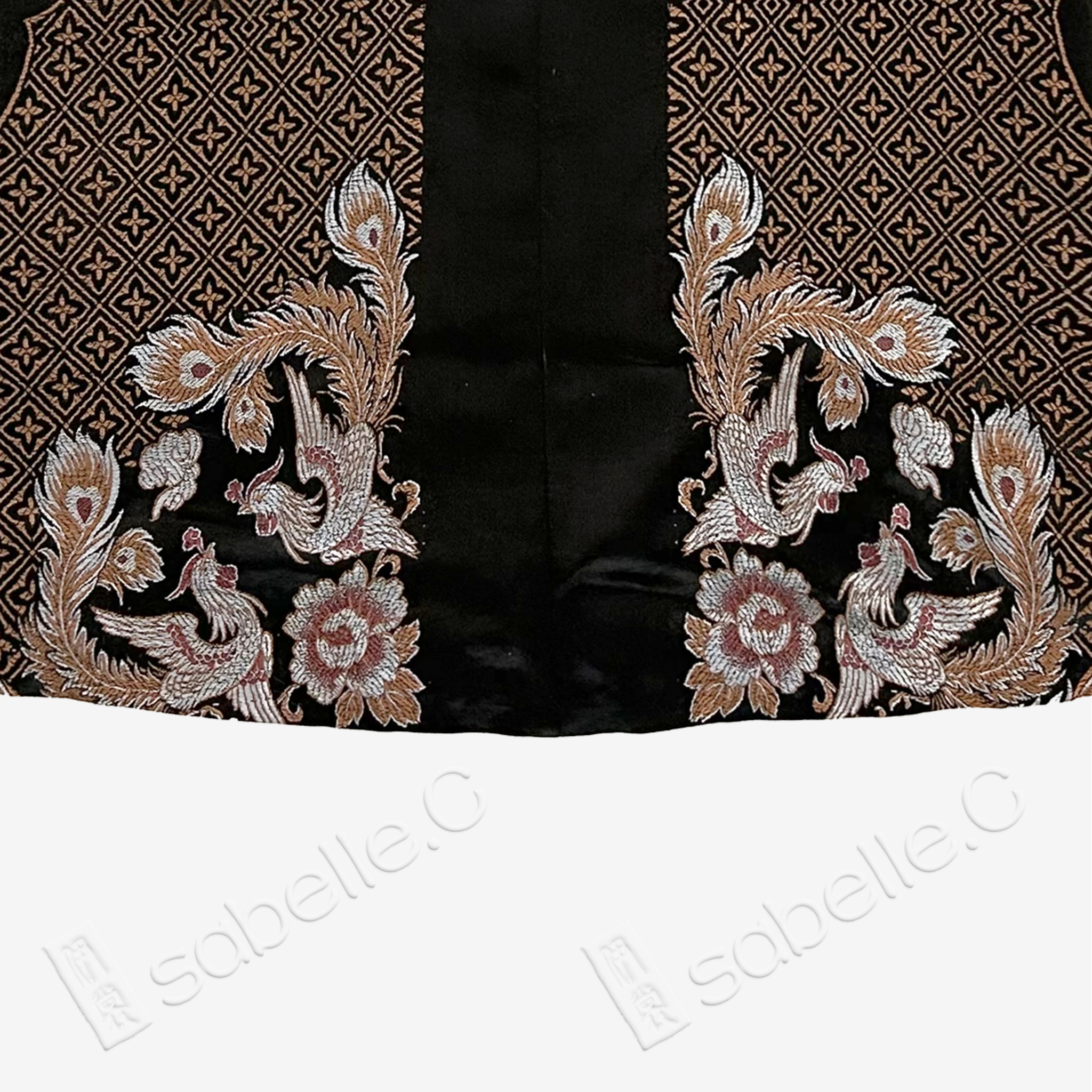 Black Phoenix Peony Vintage Silk Satin Vest - 古董真絲老緞馬甲