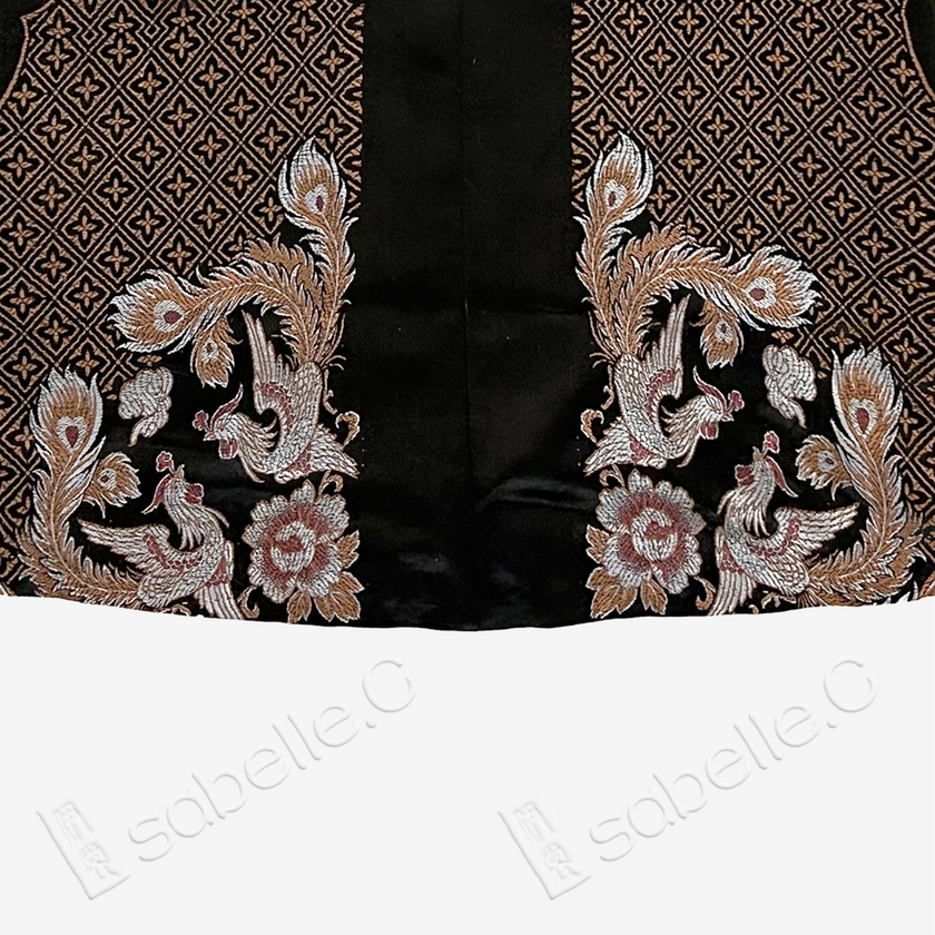 Black Phoenix Peony Vintage Silk Satin Vest - 古董真絲老緞馬甲