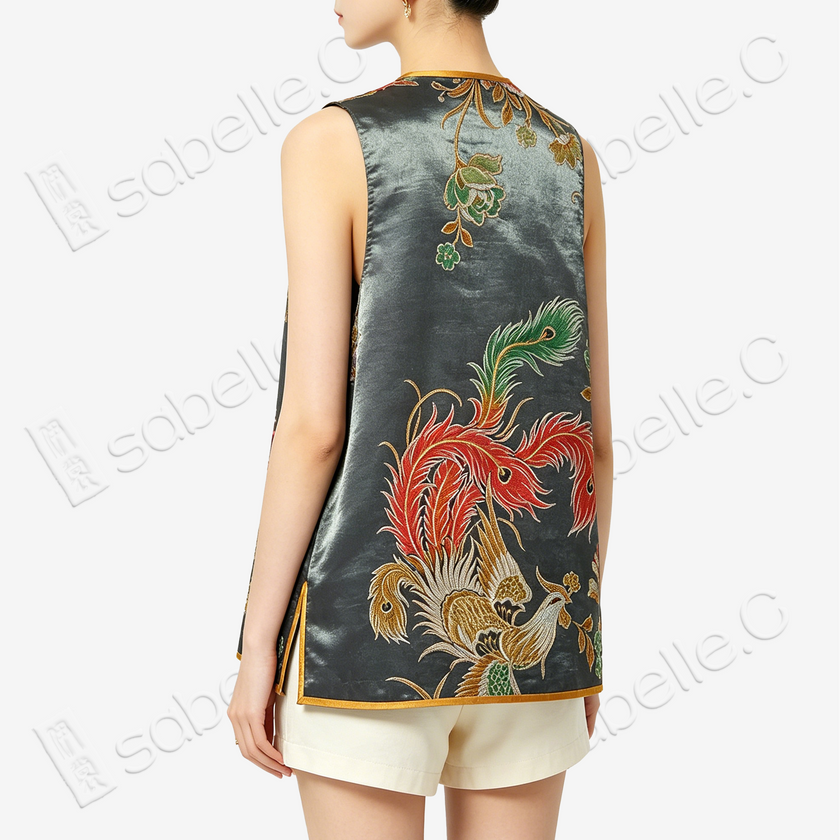 Jade Gilded Vintage Silk Satin Vest - 古董真絲老緞馬甲