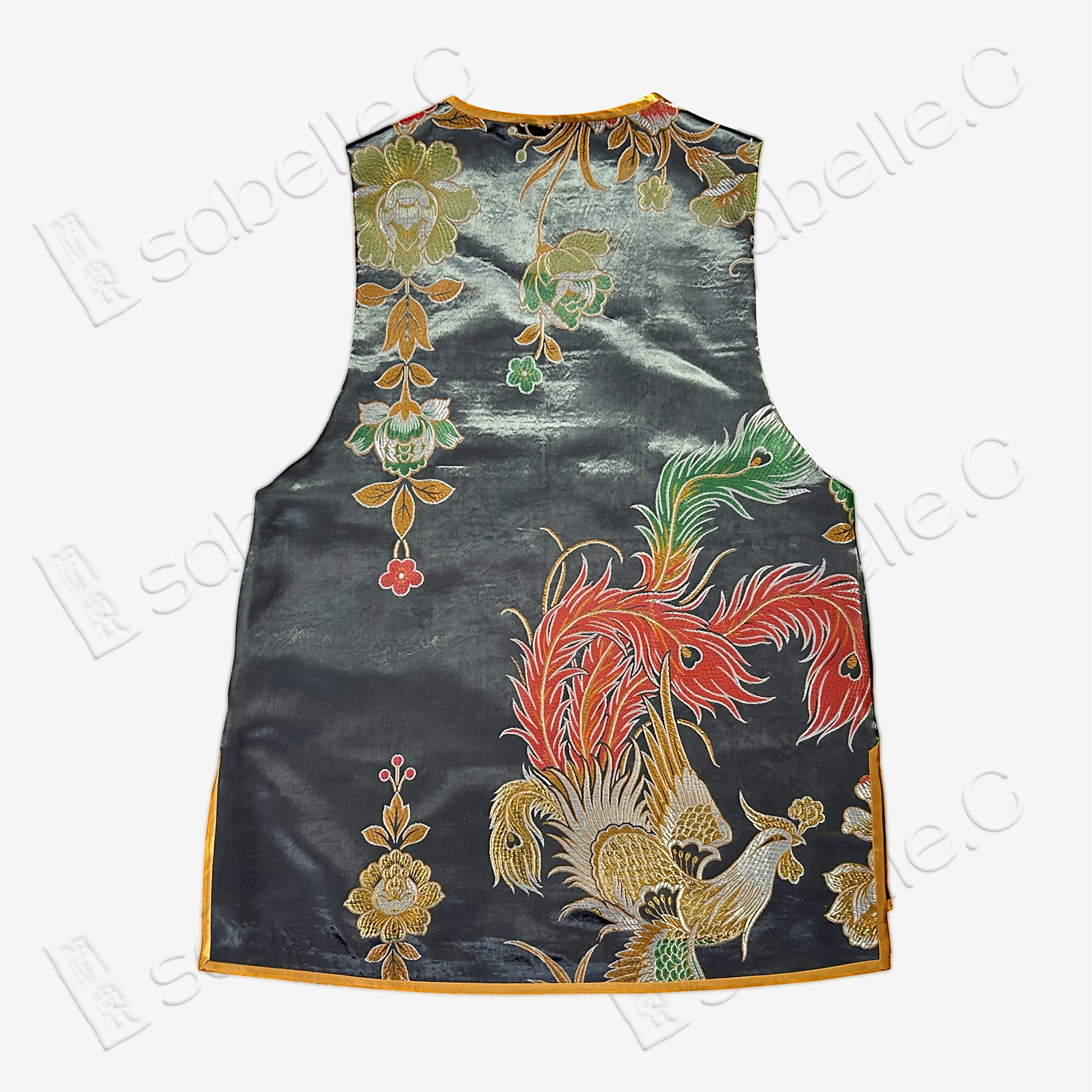 Jade Gilded Vintage Silk Satin Vest - 古董真絲老緞馬甲