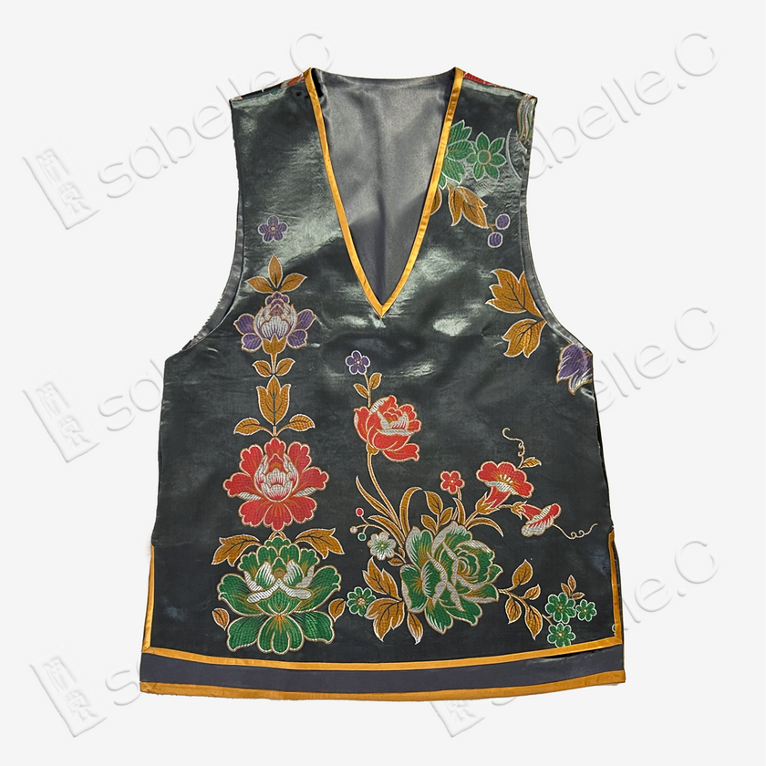 Jade Gilded Vintage Silk Satin Vest - 古董真絲老緞馬甲
