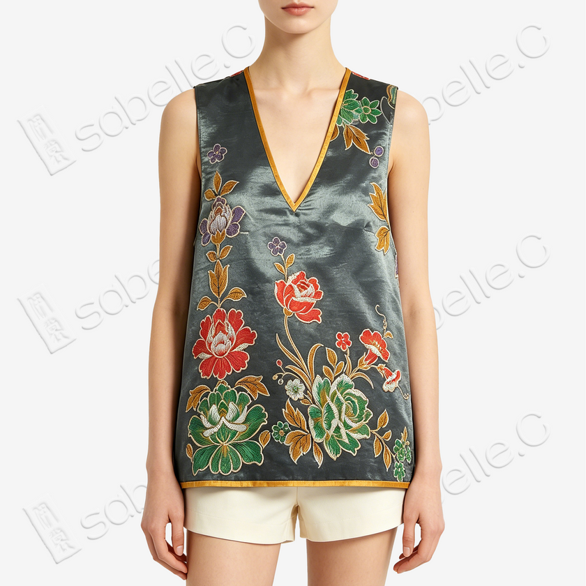 Jade Gilded Vintage Silk Satin Vest - 古董真絲老緞馬甲