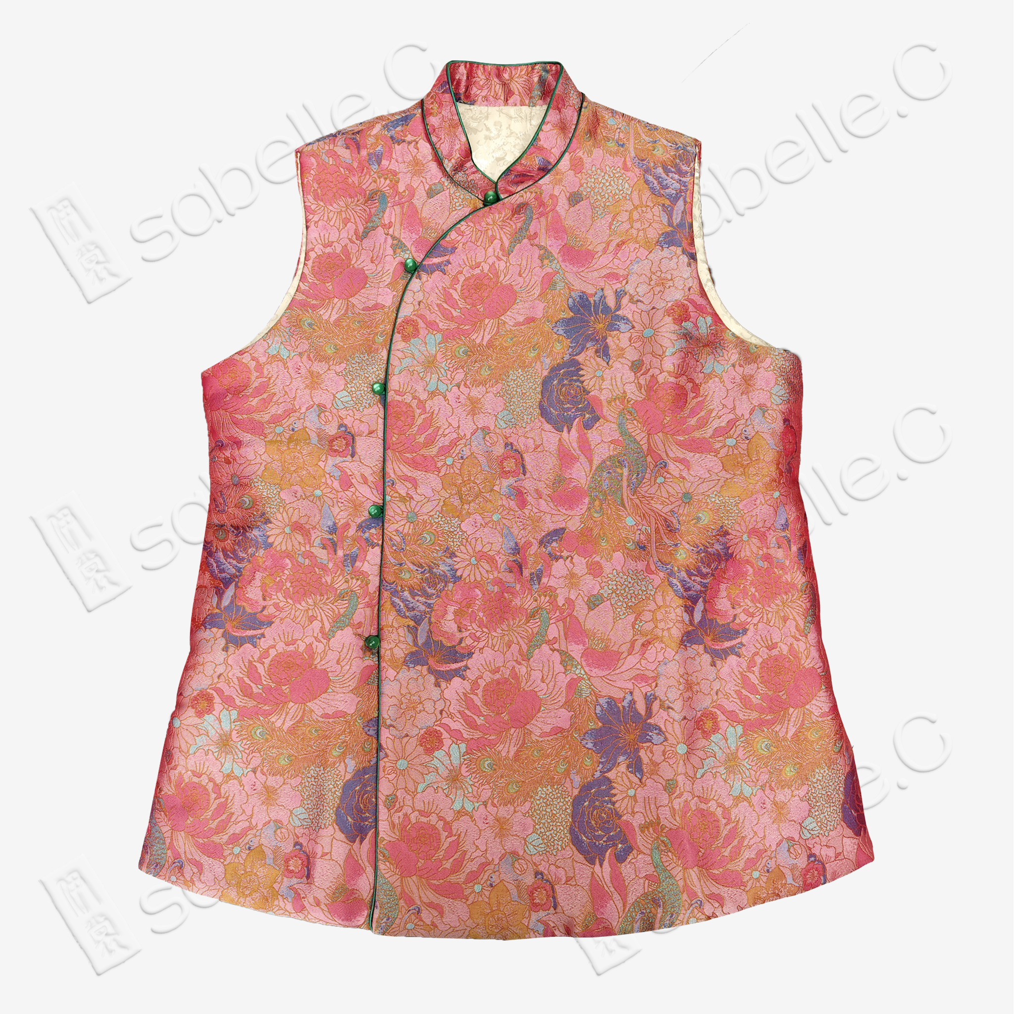Blush Lotus Cloud Brocade Quilted Vest - 雲錦夾棉馬甲
