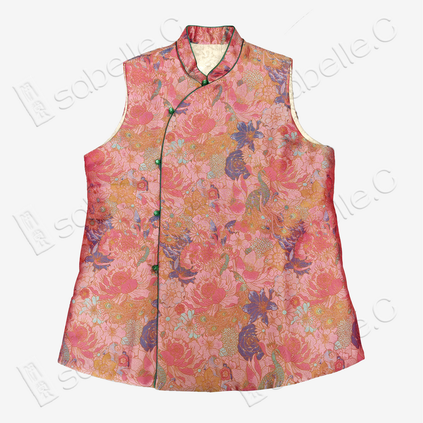 Blush Lotus Cloud Brocade Quilted Vest - 雲錦夾棉馬甲