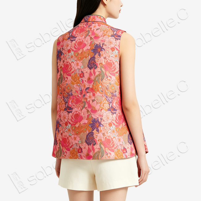 Blush Lotus Cloud Brocade Quilted Vest - 雲錦夾棉馬甲