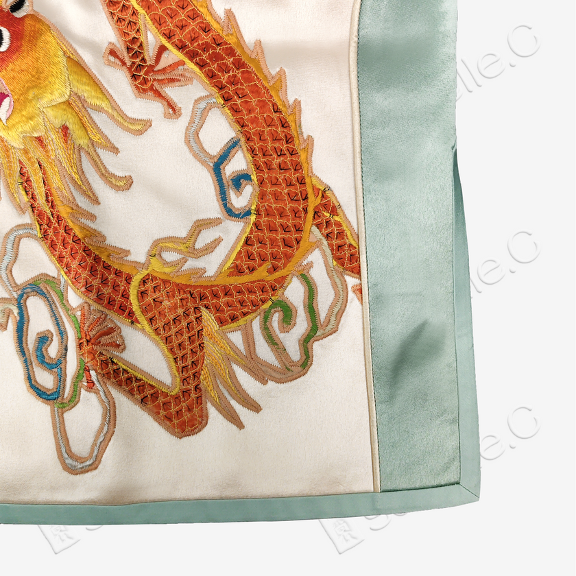 Dragon Phoenix Antique Embroidery Silk Satin Long Vest - 「清禾龍鳳」老繡真絲老緞馬甲